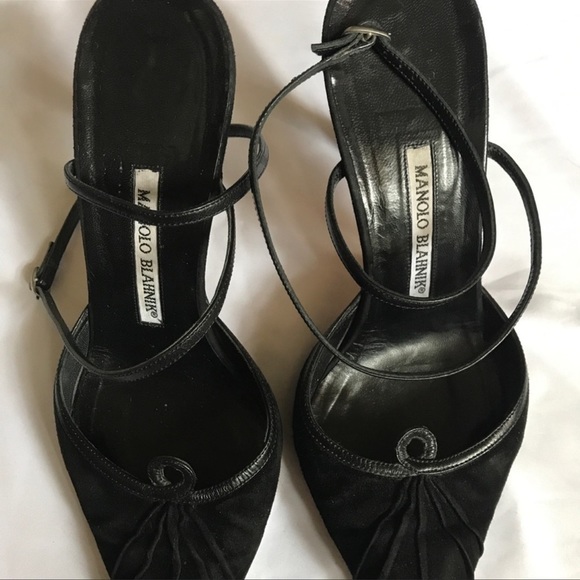MANOLO Blahnik 39 strappy suede mules stilettos pointy toe high heels - Picture 8 of 12
